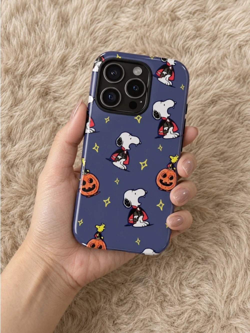 Blue-Purple Snoopy Pumpkins Halloween Glossy Phone Case for iPhone
